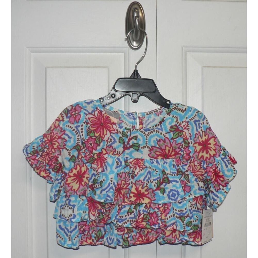 Pippa & Julie Baby Girls Tiered Short Ruffle Sleeve Tropical Floral‎ Top Size 2T